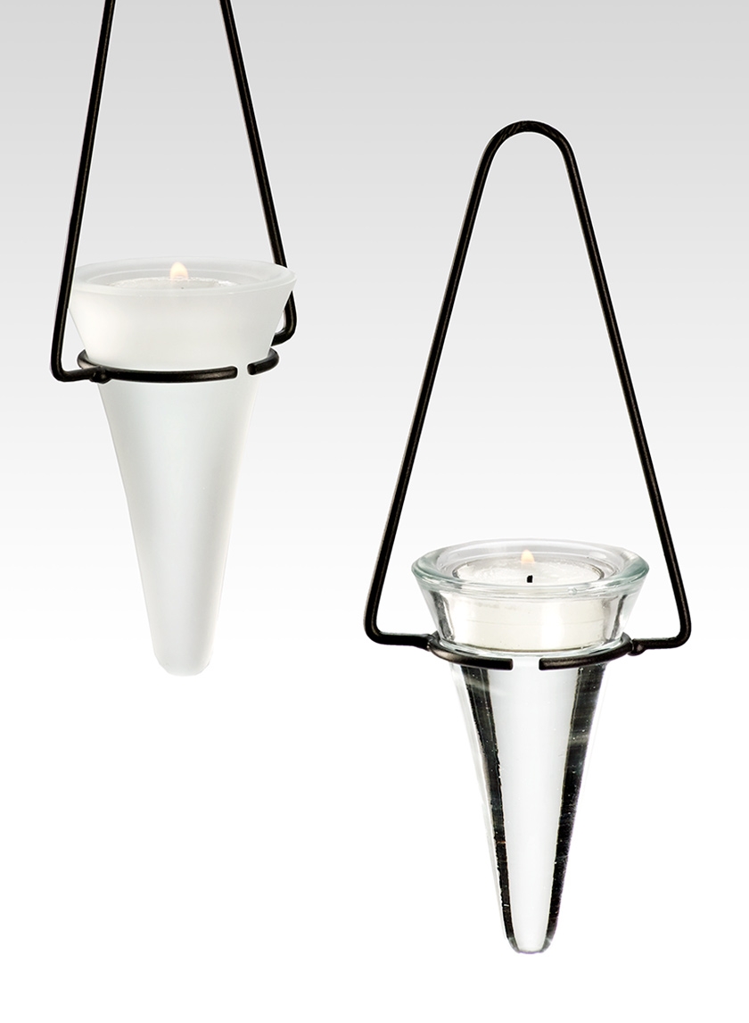 Buy Hanging Clear & Frost Glass Cone Tea Light Holders Wholesale Online