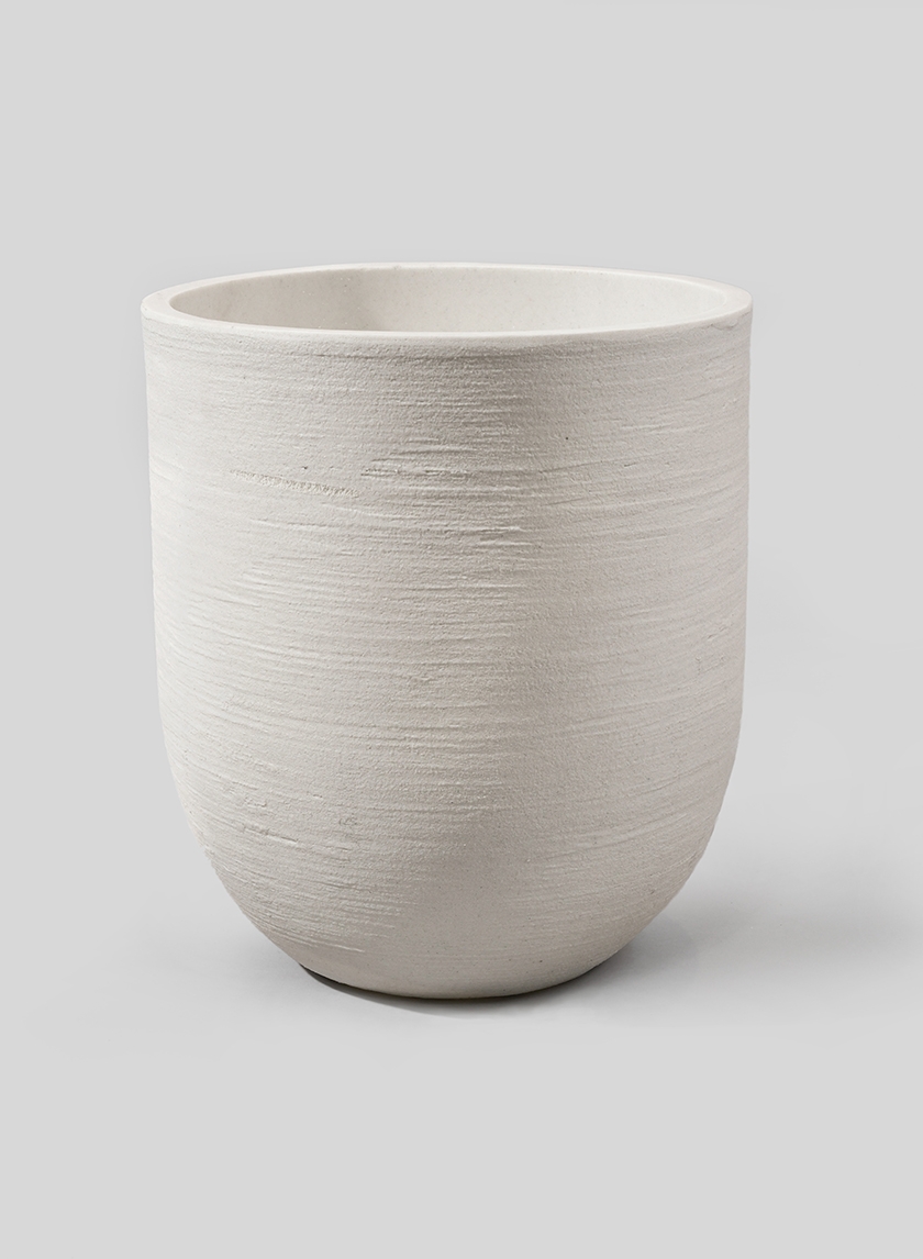 14 1/4in Sand Fiber Round White Pot