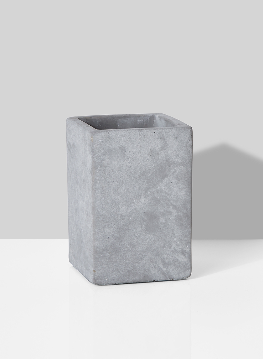 Square Cement Vase, 5 3/4in H