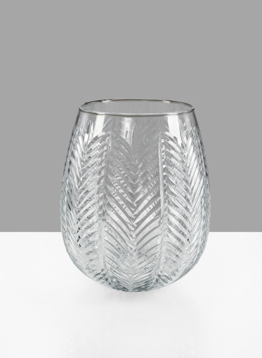 9in H Palm Etched Glass Balloon Vase