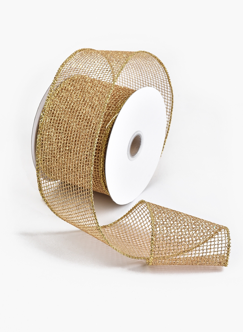 2 1/2in Gold Grid Ribbon