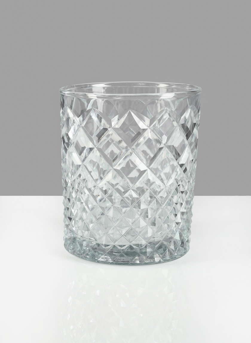 4 x 4 ¾in Diamond Cut Glass Round Vase