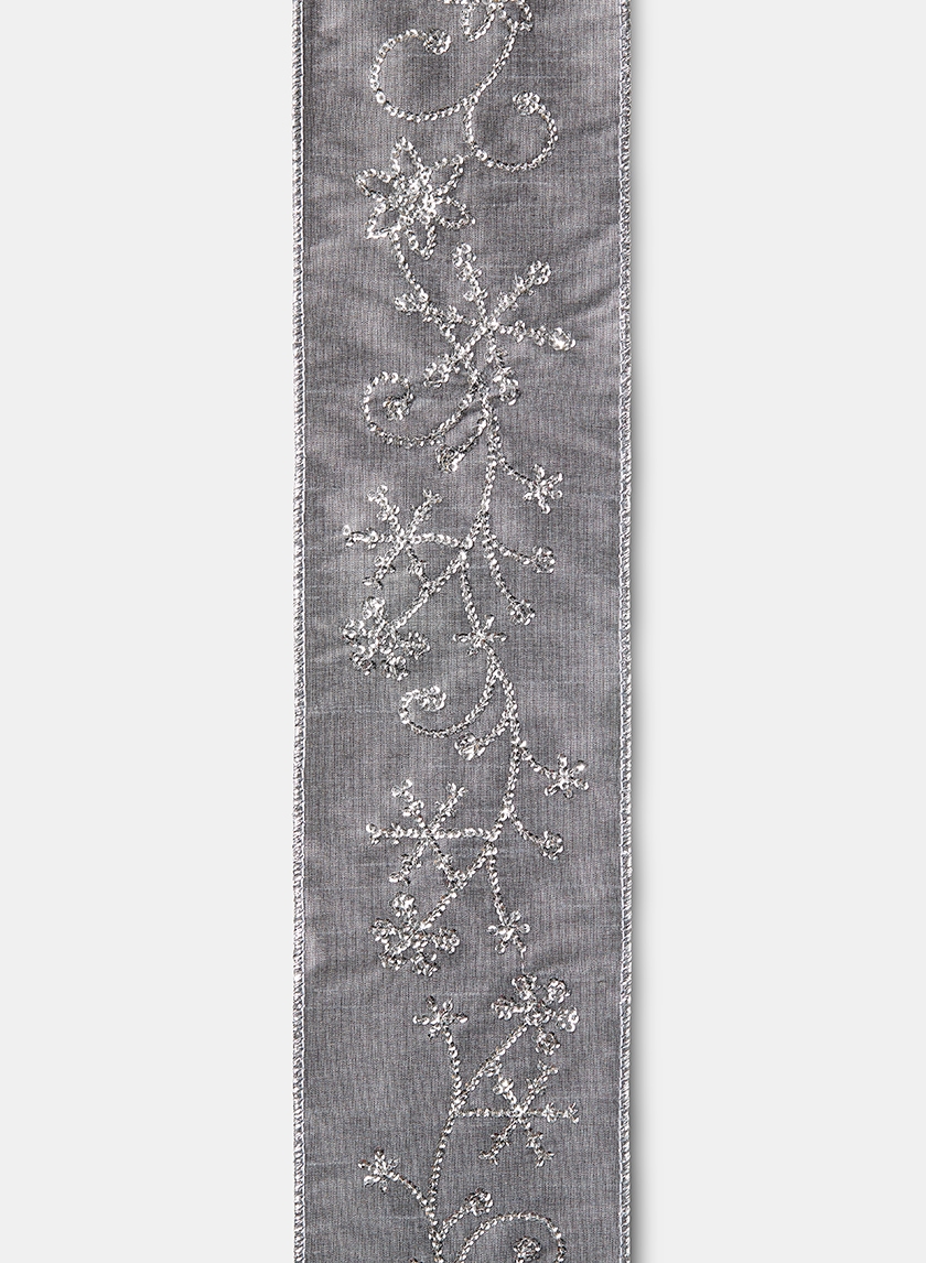 Sequin Snowflake Silver Dupioni Ribbon