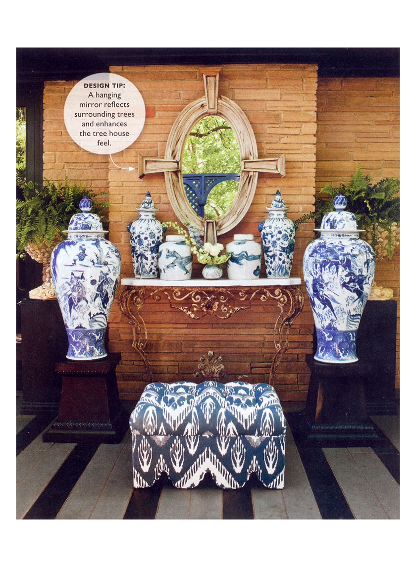 Southern Living July 2012 Treetop Terrace Blue White Ginger Jar Decor