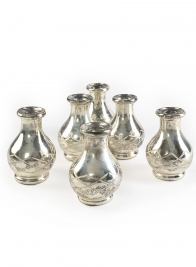 4in Cut H Work Antique Silver Bottle Vase, Set of 6