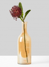 gold amber bottle vase with protea