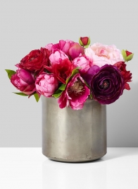 metal vase peony ranunculus floral centerpiece