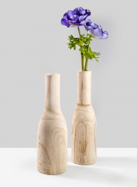 14in Paulownia Wood Bottle Vase, Set of 2