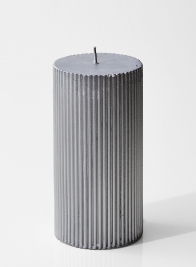silver metallic ribbed pillar candle